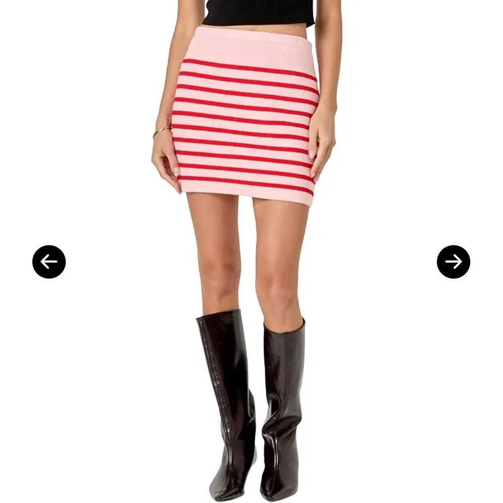 NWT English Factory Knit Striped High Waist Mini Skirt Pink Red Women's Medium